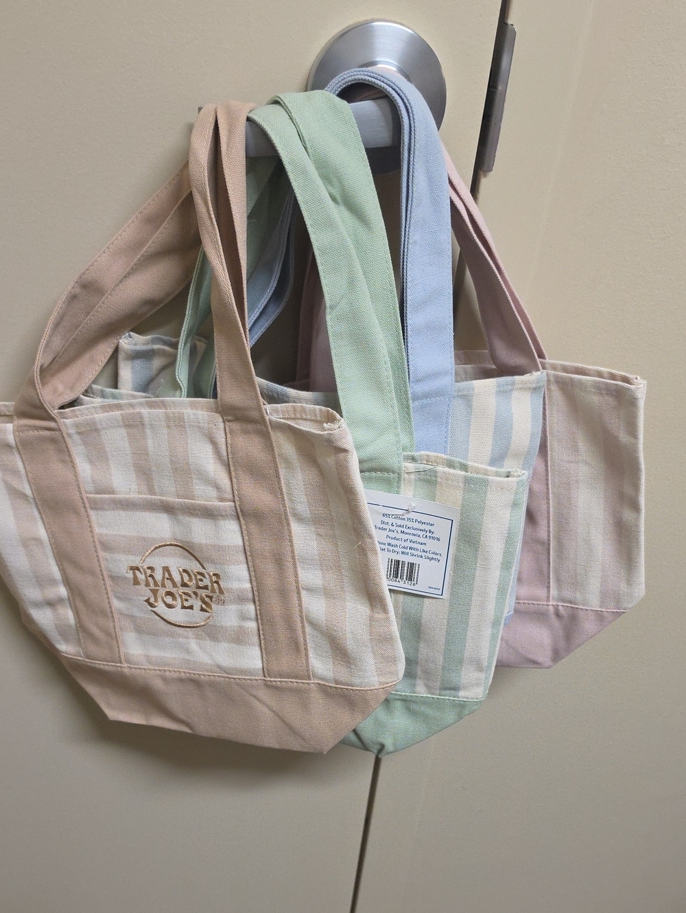 Trader Joe Pastel Stripe Canvas Tote Bag - Set of 4